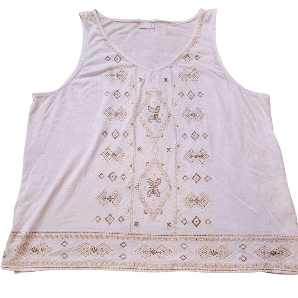 Women's Size XL j. jill Tank white with embroidered tan and brown detail READ